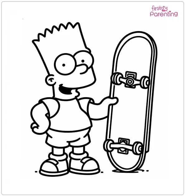 Bart Simpson Holding Skateboard Coloring Page