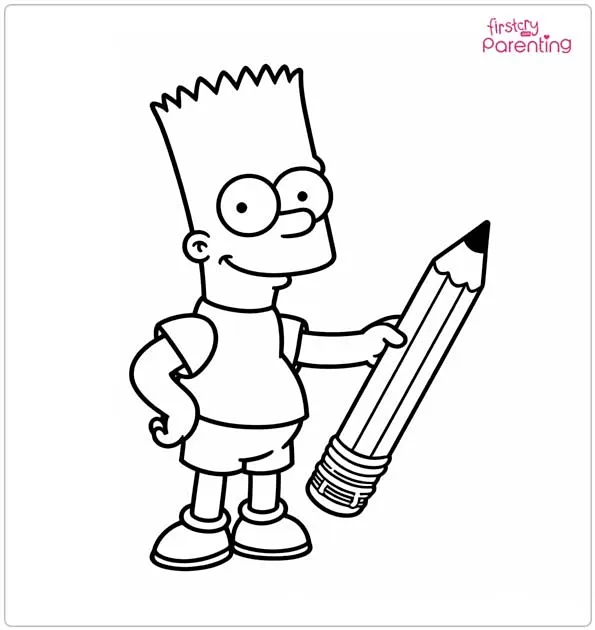 Bart Simpson Holds a Big Pencil Coloring Page