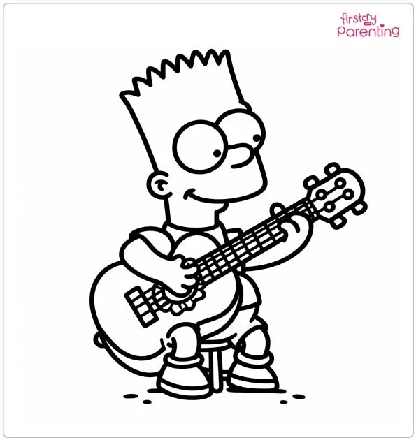 Bart Simpson Playing Guitar Coloring Page