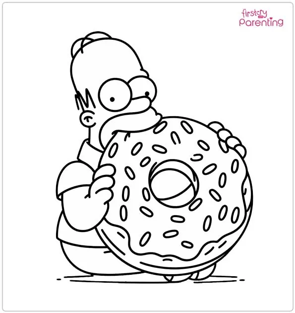 Homer Simpson with Big Donut Coloring Page
