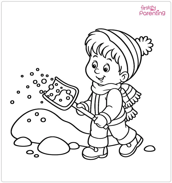 Boy Shoveling Snow Coloring Page