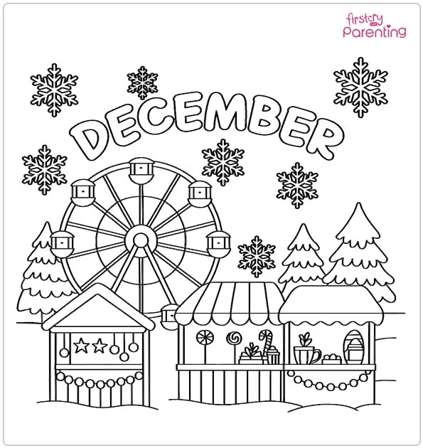 December Winter Fair Coloring Page