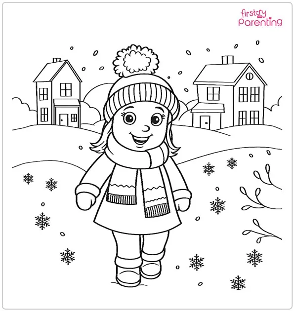 Girl in Winter Clothes Coloring Page