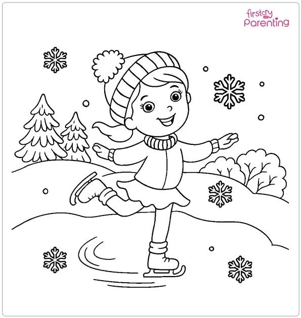 Little Girl Ice Skating Coloring Page