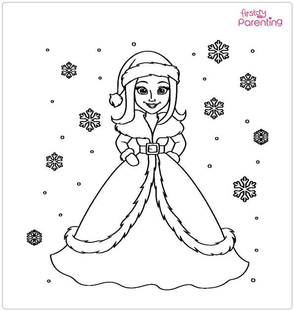 Snow Princess Winter Coloring Page