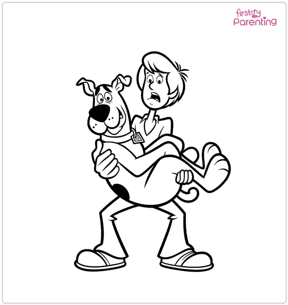 Scared Scooby-Doo Being Held By Shaggy Coloring Page