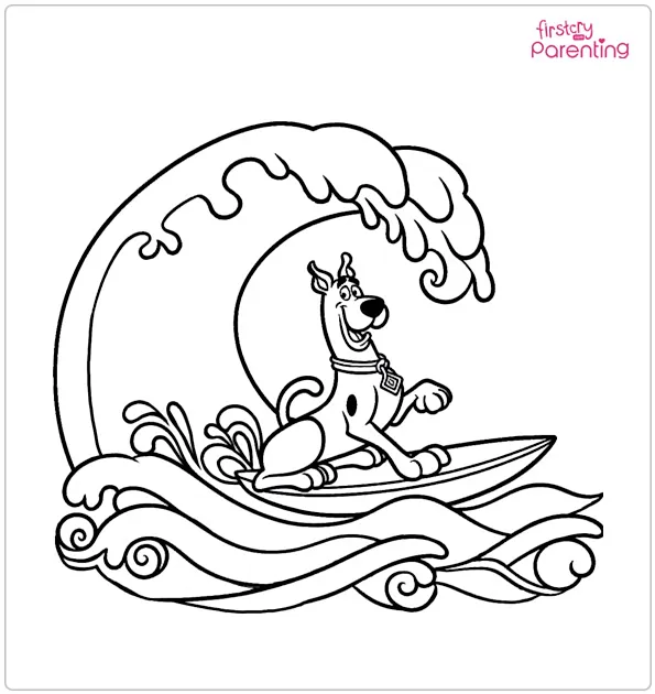 Surfing Wave Scooby Doo Coloring Page