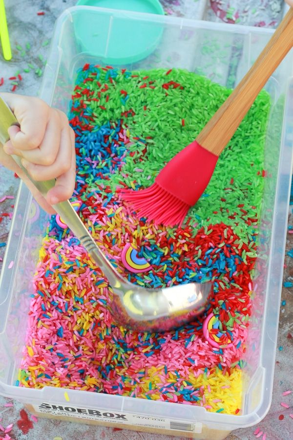 Rainbow Rice Sensory Bin