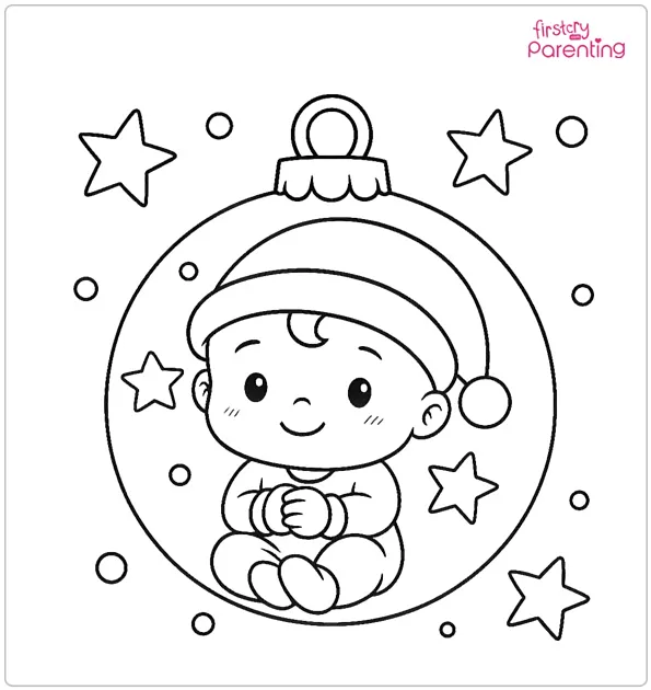 Cute Baby Inside a Christmas Bauble Coloring Page