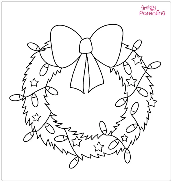 Christmas Wreath with a Bow Coloring Page