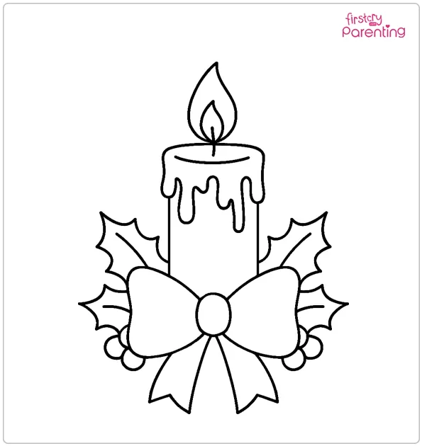 Christmas Candle with Ribbon Coloring Page