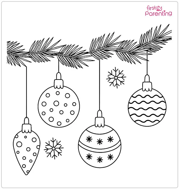 Hanging Christmas Garland with Ornaments Coloring Page
