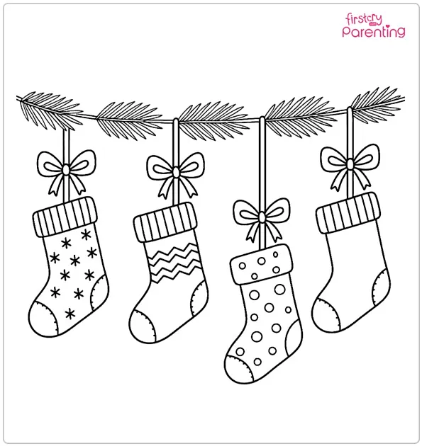 Hanging Christmas Stockings Coloring Page