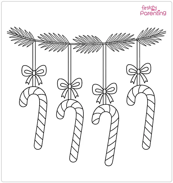 Hanging a Candy Cane Coloring Page