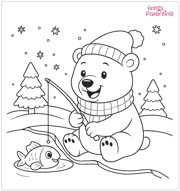 Polar Bear Ice Fishing Coloring Page Polar Bear Ice Fishing Coloring Page