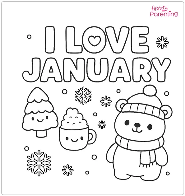 I Love January Coloring Page I Love January Coloring Page
