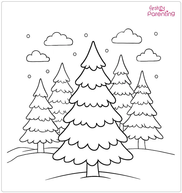 January Pine Tree Forest Coloring Page January Pine Tree Forest Coloring Page