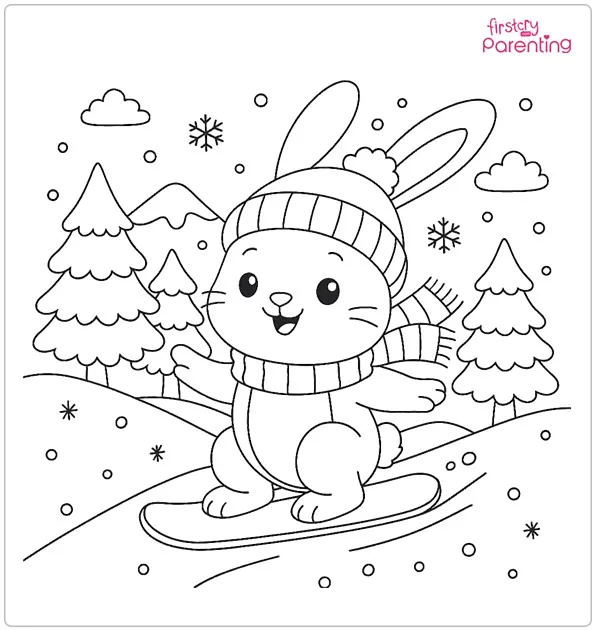 Snowboarding Bunny Coloring Page Snowboarding Bunny Coloring Page