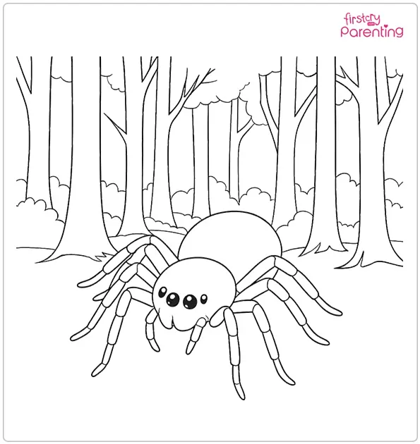 Spider in a Forest Coloring Page Spider in a Forest Coloring Page