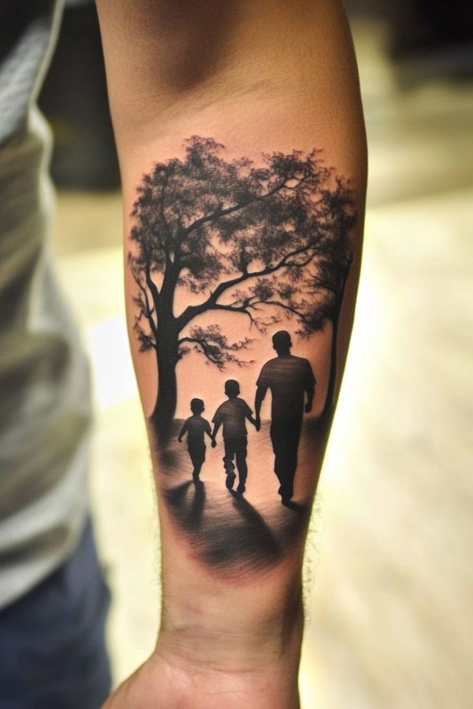 Three Silhouettes Walking Together