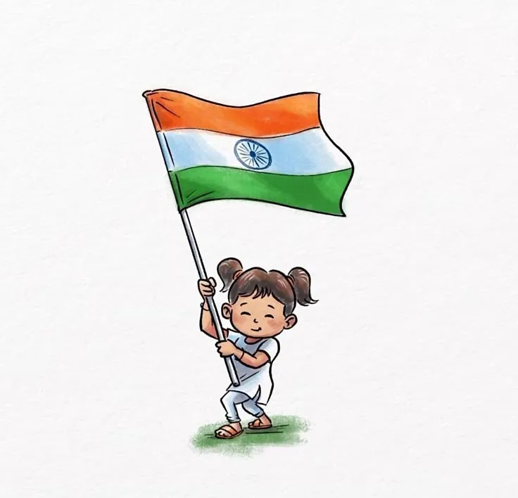 Happy Child Holding Flag