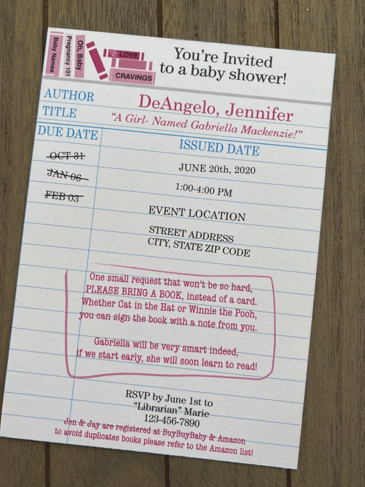 Library Card Inspired Invitation for Baby Shower