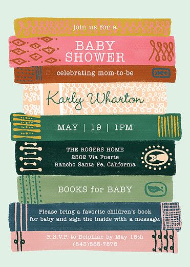Book Stack Illustration Invitation for baby shower