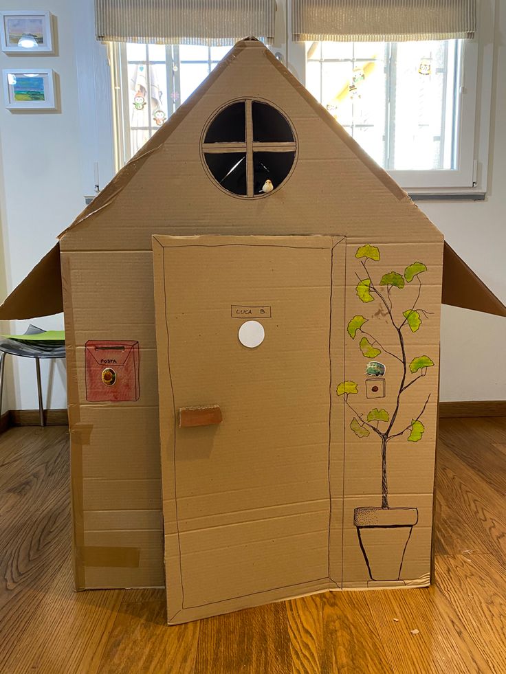 Cardboard Box House kids summer craft