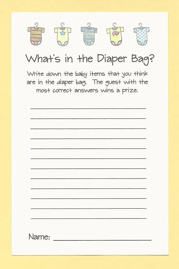 Guess the Name Coed Baby Shower Game Guess the Name Coed Baby Shower Game