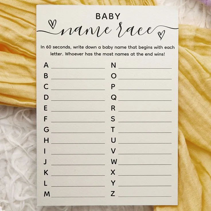 Baby Name Race Coed Baby Shower Game Baby Name Race Coed Baby Shower Game
