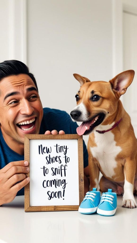 Pregnancy Announcement to Husband With Dog