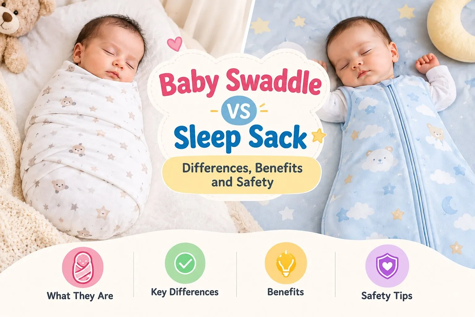 Baby Swaddle vs Sleep Sack: Differences, Benefits and Safety Baby Swaddle vs Sleep Sack: Differences, Benefits and Safety