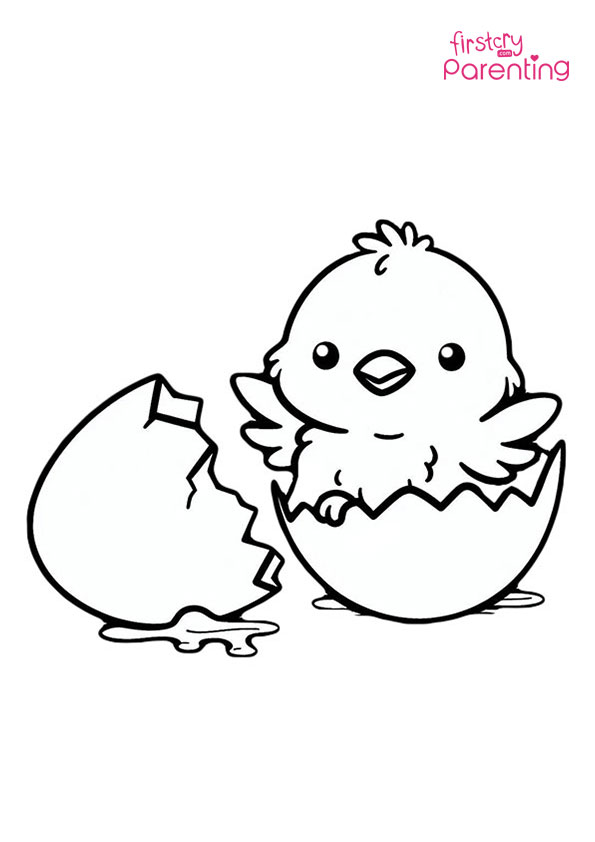 Baby Chick Hatching From Egg Coloring Page With Thin Line
