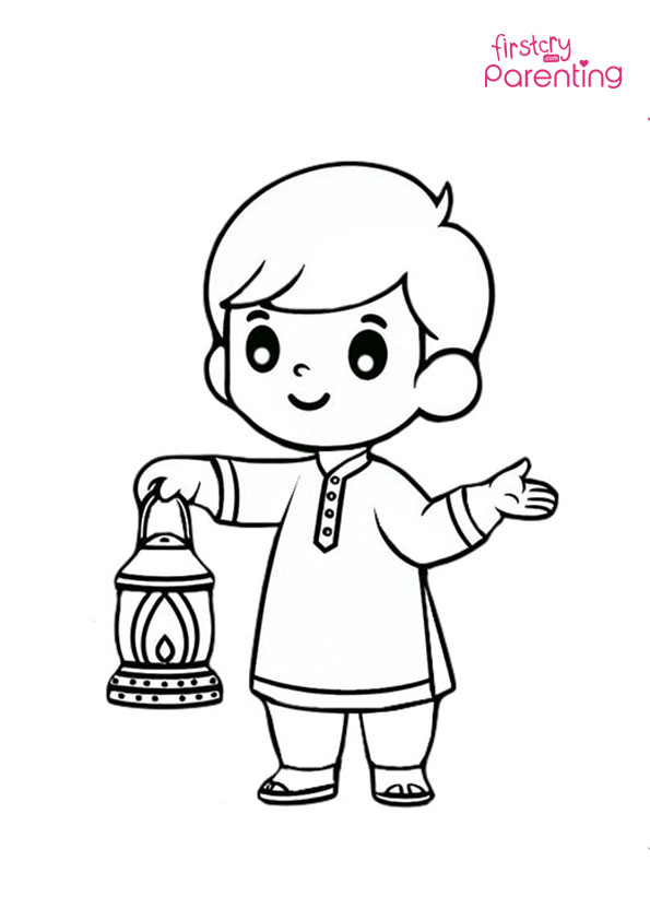 Boy with Lantern Coloring Page