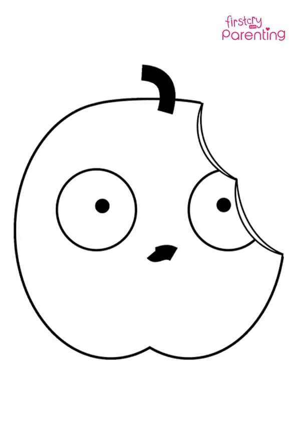 Cartoon Bitten Apple Coloring Page Colouring Pages