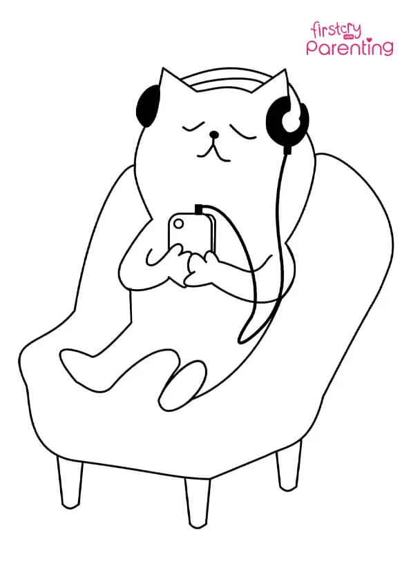 Cat Listening Music Coloring Page Colouring Pages