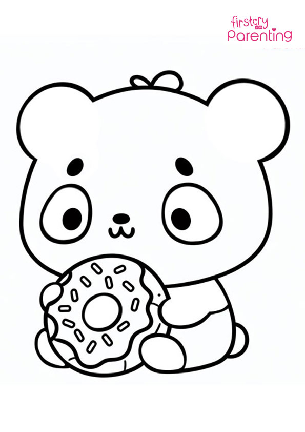 Chibi Panda Eating Donut Coloring Page
