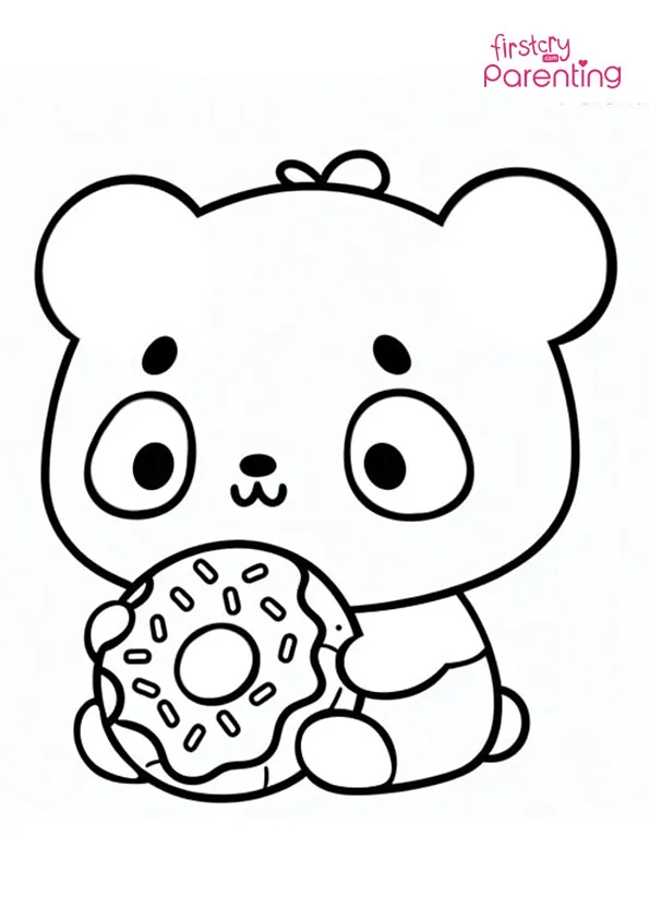 Chibi Panda Eating Donut Coloring Page Colouring Pages