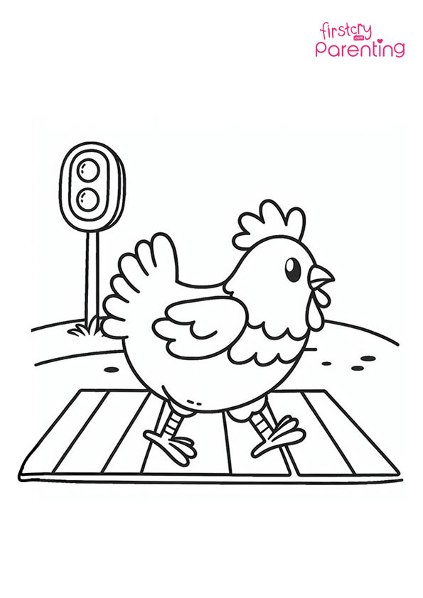 Chicken Crossing The Road Coloring Page