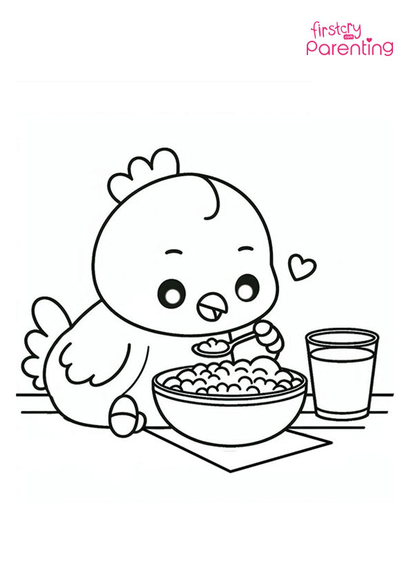 Chicken Enjoying Food Coloring Page