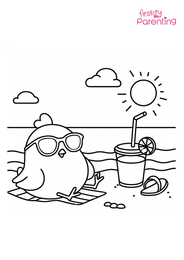 Chicken On The Seabeach Coloring Page