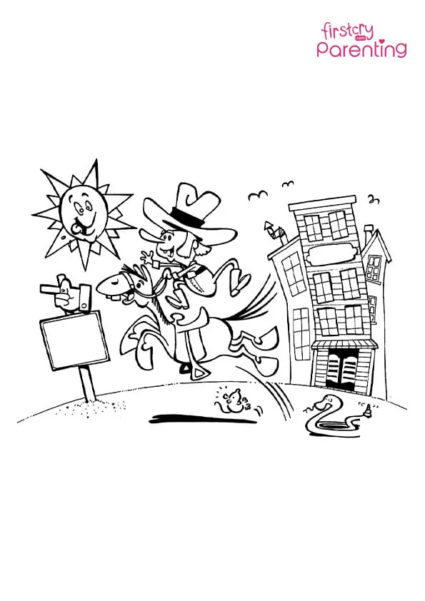 Cowboy Wild West Horse Empty Sign Coloring Page Colouring Pages