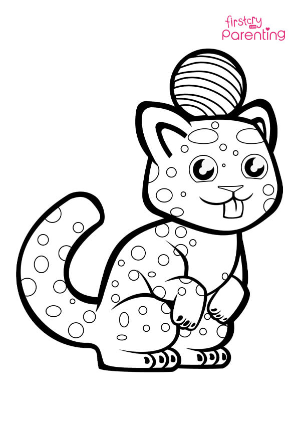 Cute Cat With Ball On Its Head Coloring Page
