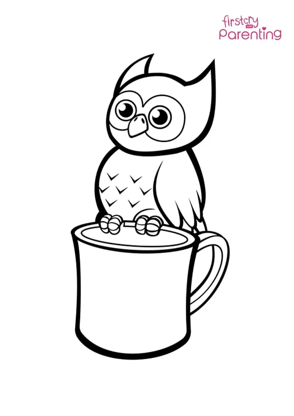 Cute Owl On A Mug Coloring Page Colouring Pages Cute Owl On A Mug Coloring Page Colouring Pages