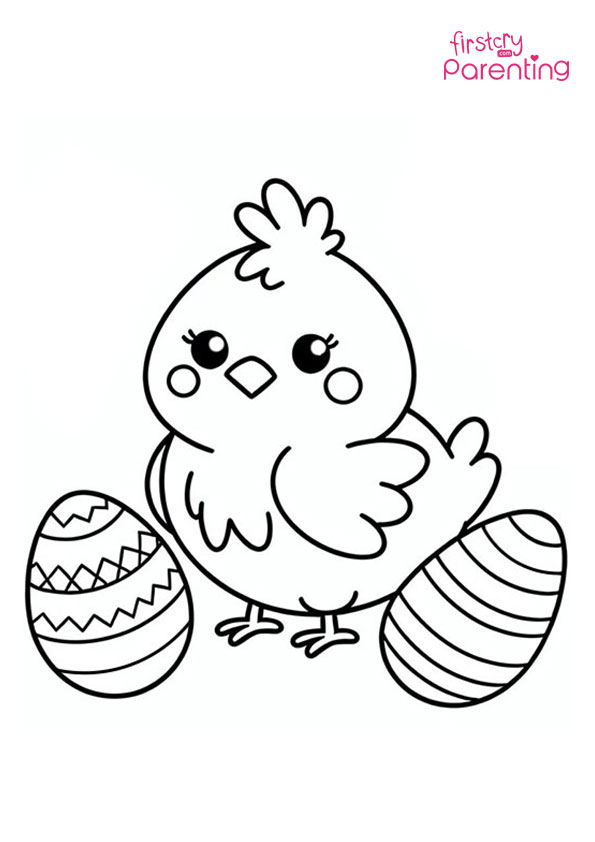 Easter Chicken With Eggs Coloring Page