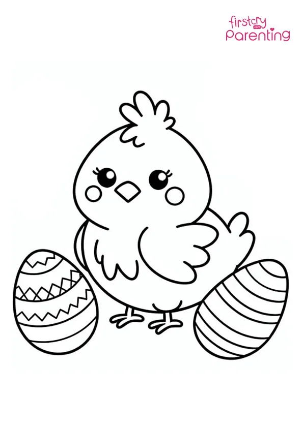 Easter Chicken With Eggs Coloring Page