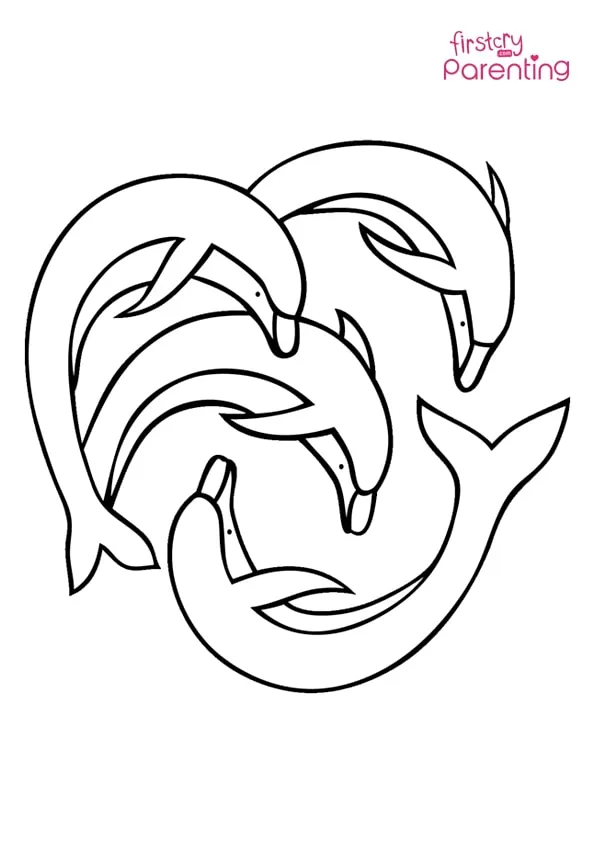 Four Dolphins Coloring Page Colouring Pages