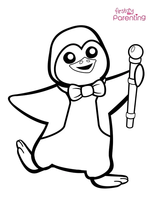 Funny Penguin With Bow Tie Coloring Page Colouring Pages