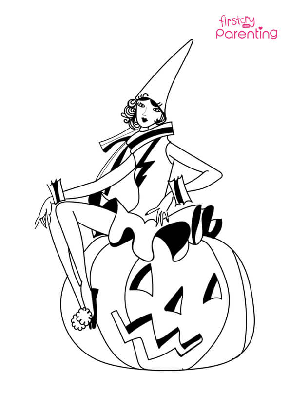 Halloween Woman Pumpkin Witch Coloring Page