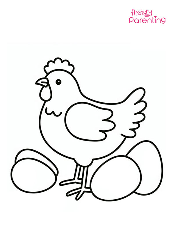 Hen Watching Over Eggs Coloring Page